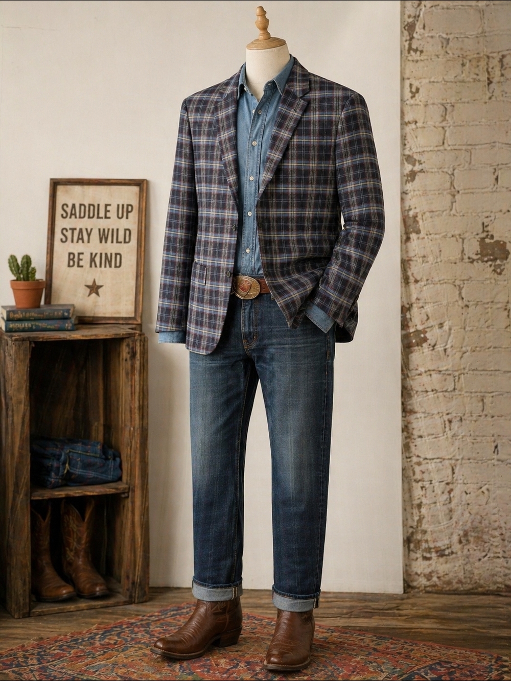 Saddlebred Blue Plaid Blazer 44L